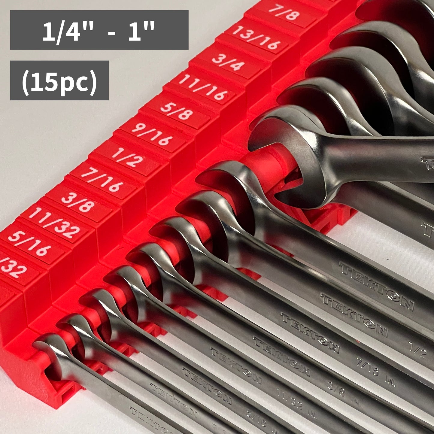 Standard (SAE) 1/4" - 1" (15 piece) Space Efficient Modular Wrench Organizer (no skip sizes)