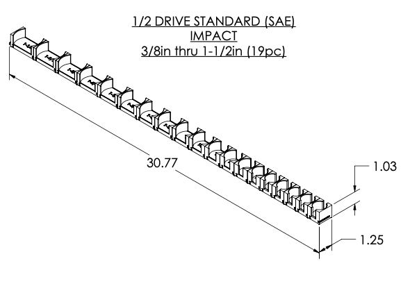 1/2 Inch Drive Standard (SAE) Modular IMPACT Socket Organizer