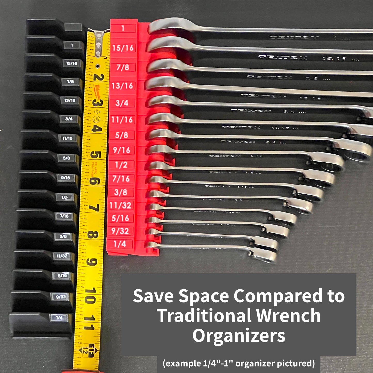 Metric 6mm - 24mm (19 piece) Space Efficient Modular Wrench Organizer (no skip sizes)