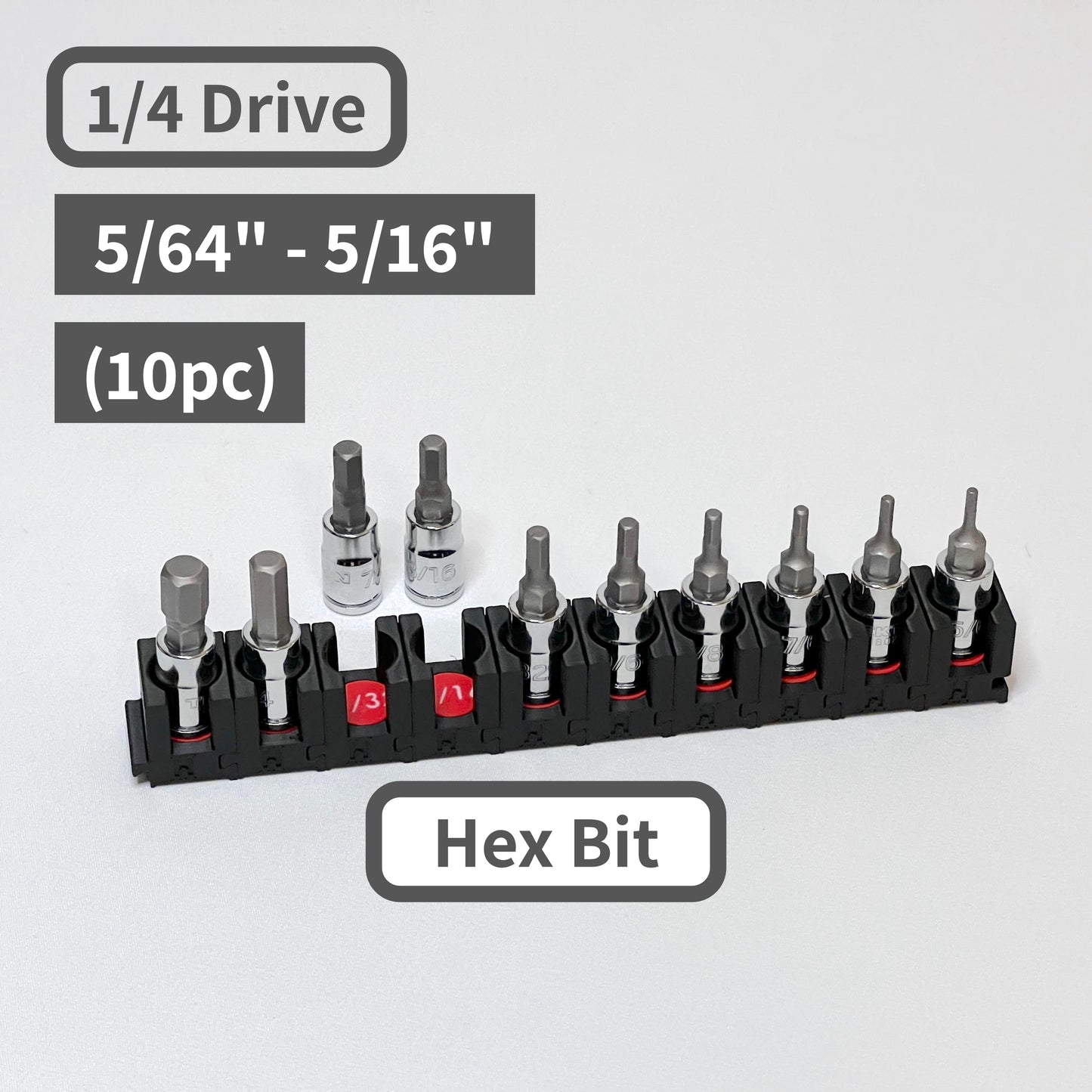 1/4 Inch Drive Standard (SAE) Modular Hex Bit Socket Organizer 10pc (sockets not included)