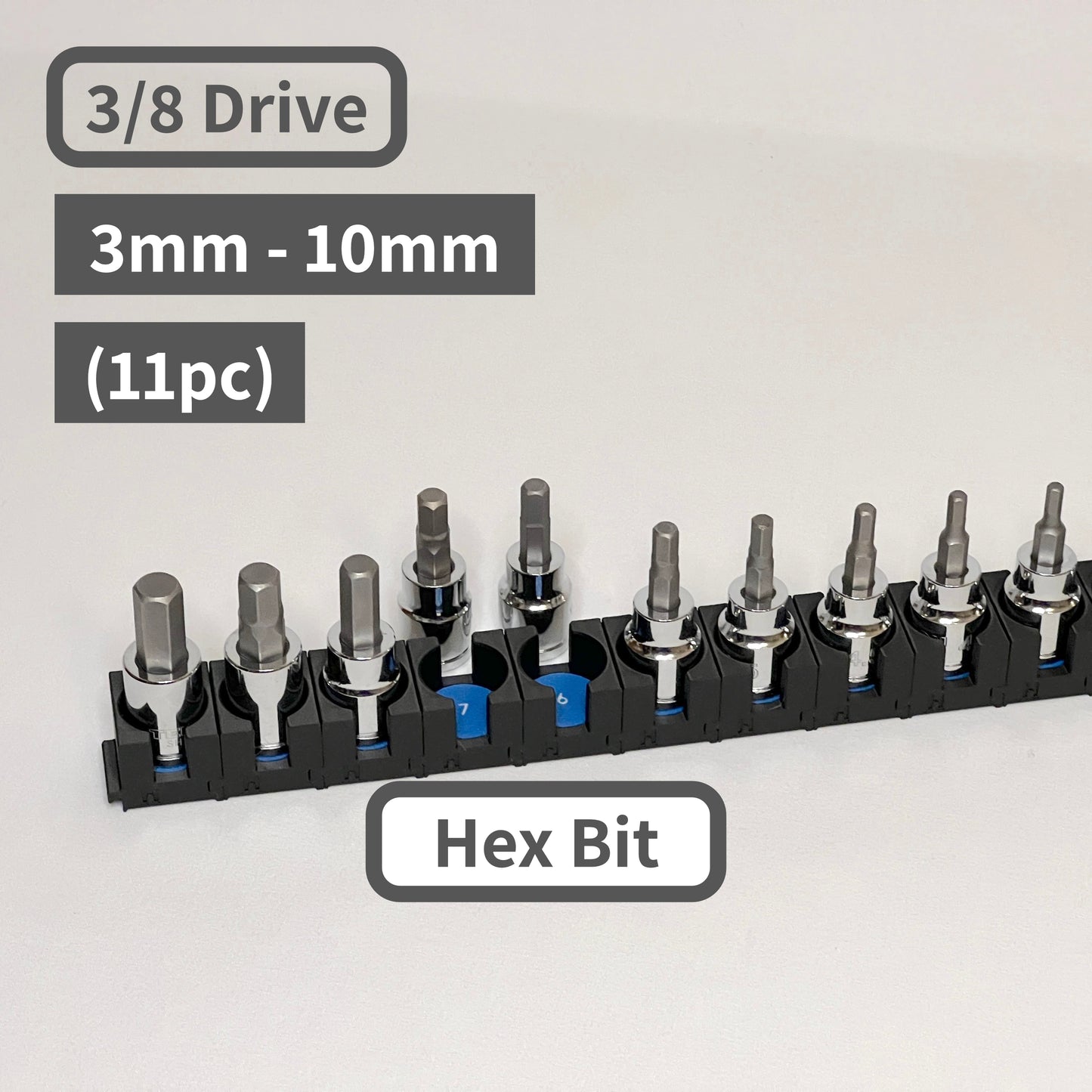 3/8 Inch Drive Metric Modular Hex Bit Socket Organizer 11pc (sockets not included)