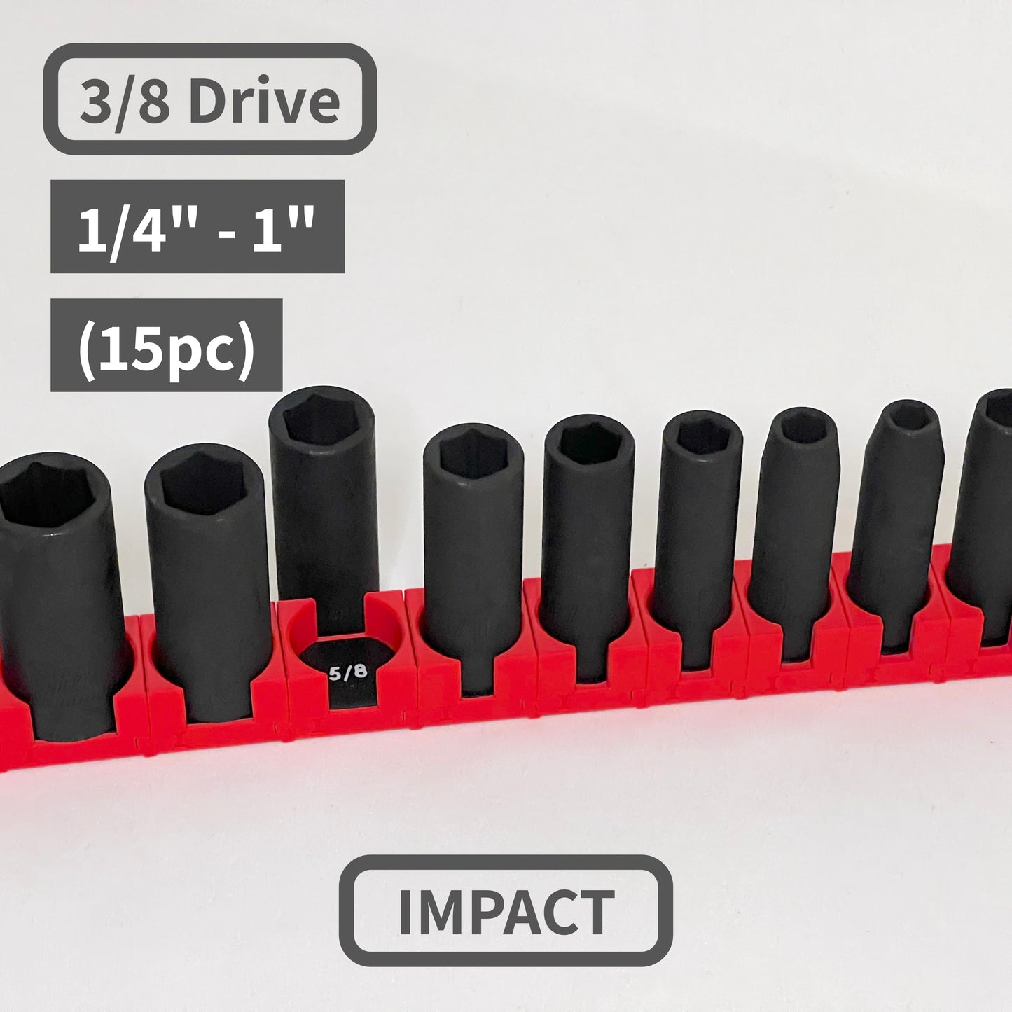 3/8 Inch Drive Standard (SAE) Modular IMPACT Socket Organizer 15pc (sockets not included)
