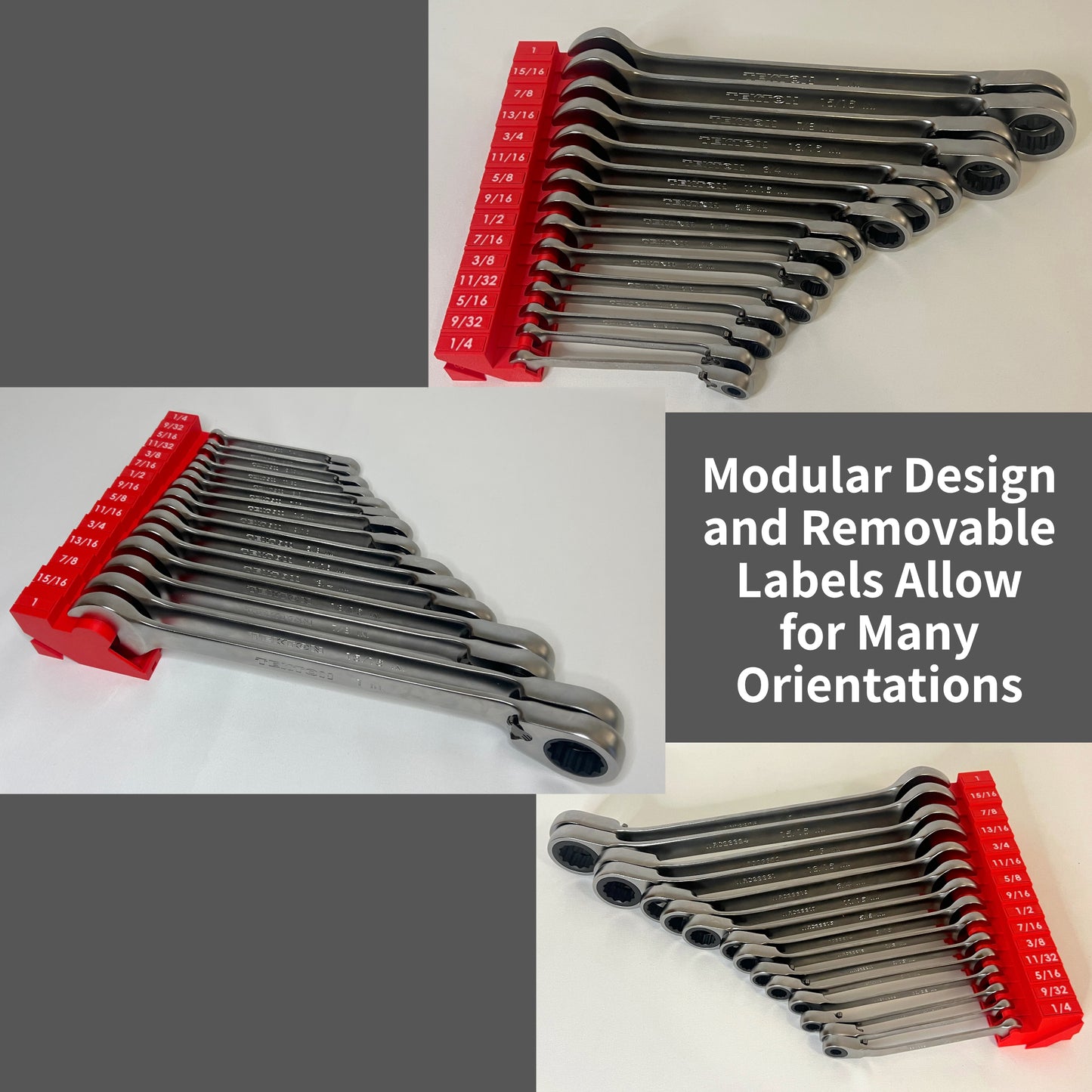 Standard (SAE) 1/4" - 1" (15 piece) Space Efficient Modular Wrench Organizer (no skip sizes)