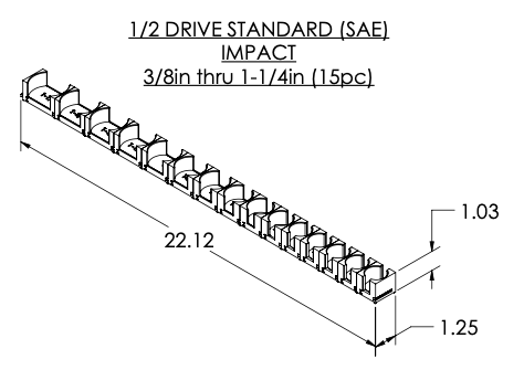 1/2 Inch Drive Standard (SAE) Modular IMPACT Socket Organizer