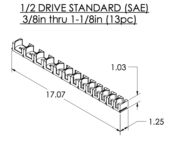 1/2 Inch Drive Standard (SAE) Modular Socket Organizer