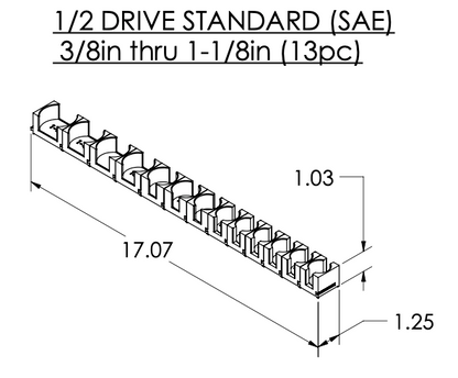 1/2 Inch Drive Standard (SAE) Modular Socket Organizer