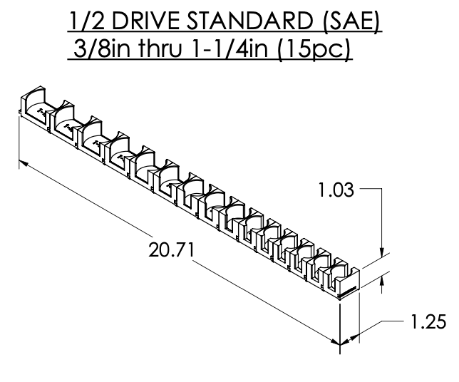 1/2 Inch Drive Standard (SAE) Modular Socket Organizer