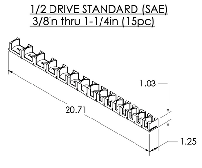 1/2 Inch Drive Standard (SAE) Modular Socket Organizer
