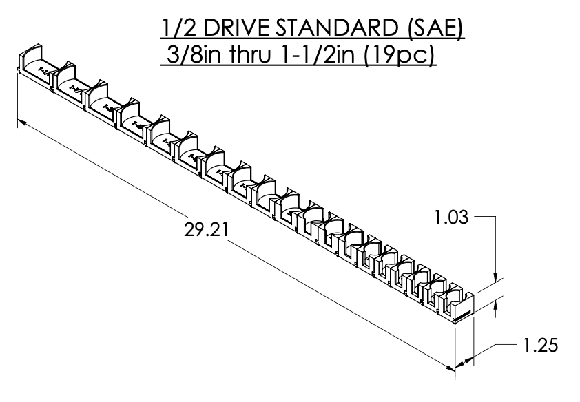 1/2 Inch Drive Standard (SAE) Modular Socket Organizer