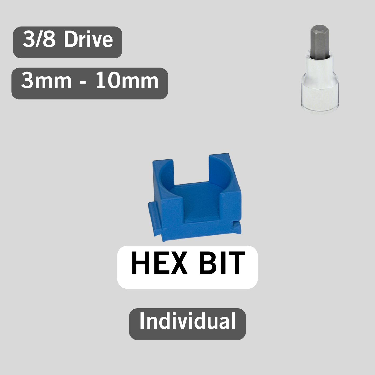 Individual 3/8 Drive HEX BIT Metric Modular Socket Organizers