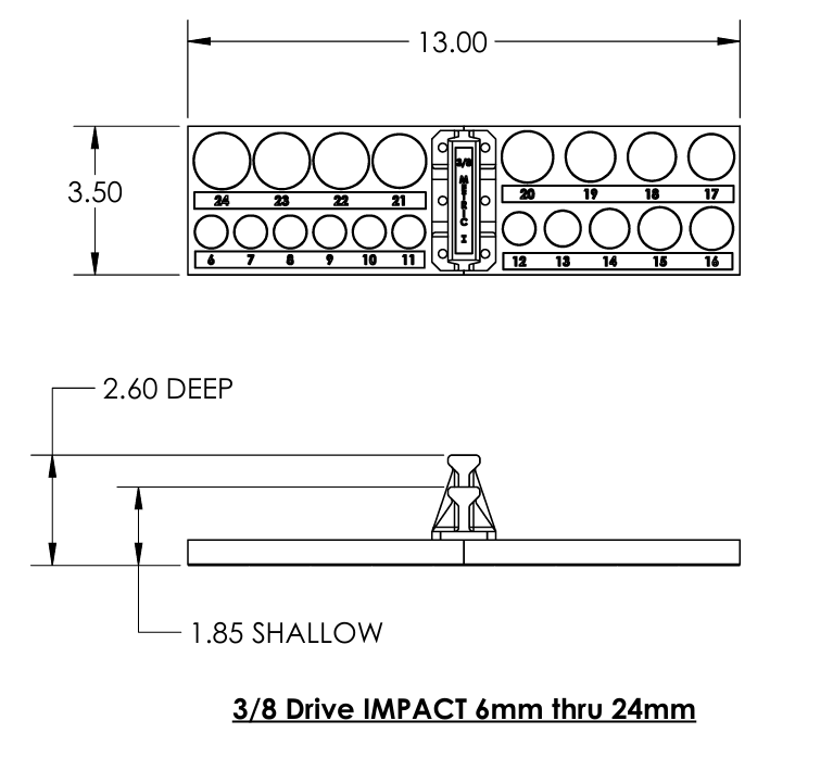 3/8 Inch Drive Metric IMPACT Socket Trays