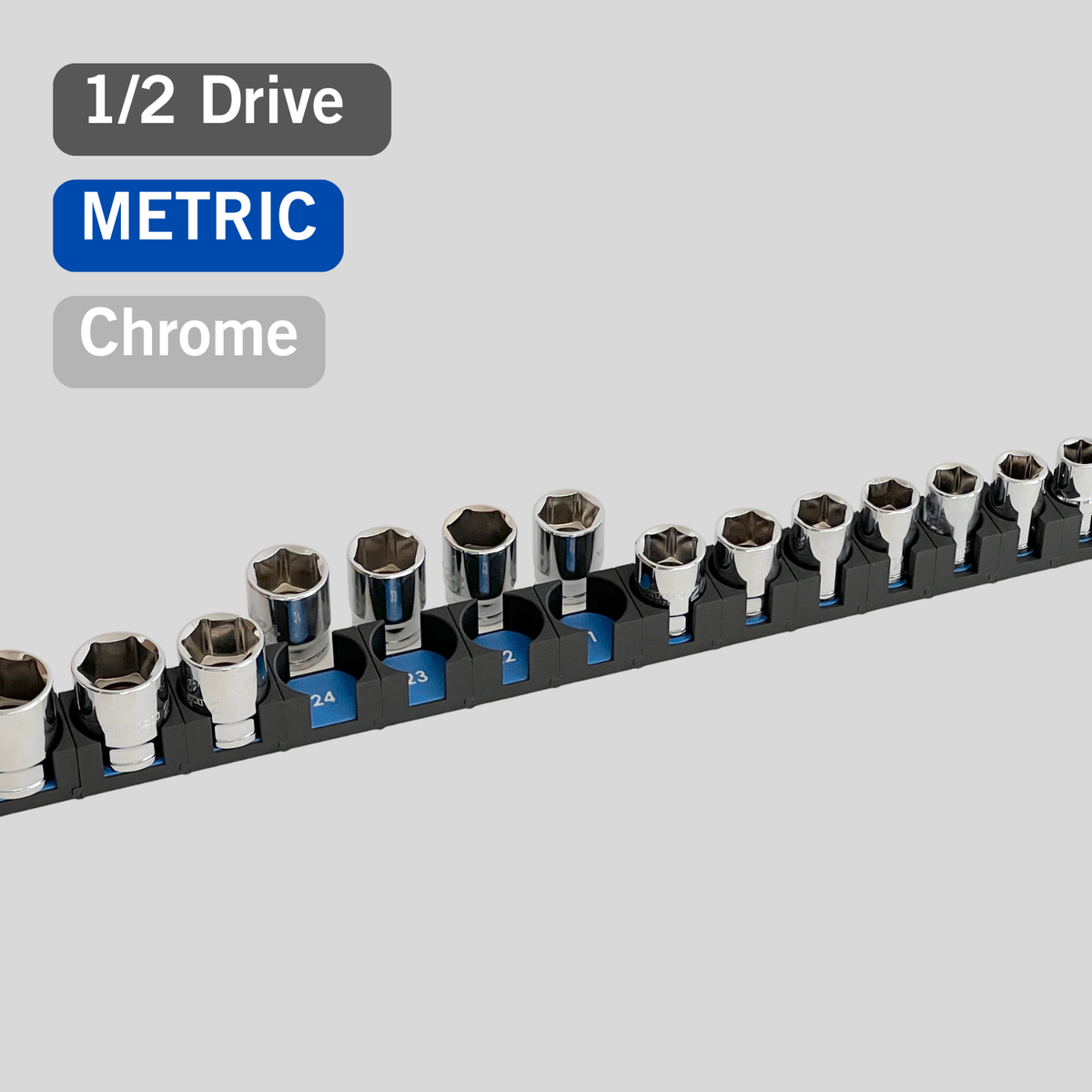 1/2" Modular Socket Organizer for Metric CHROME Sockets