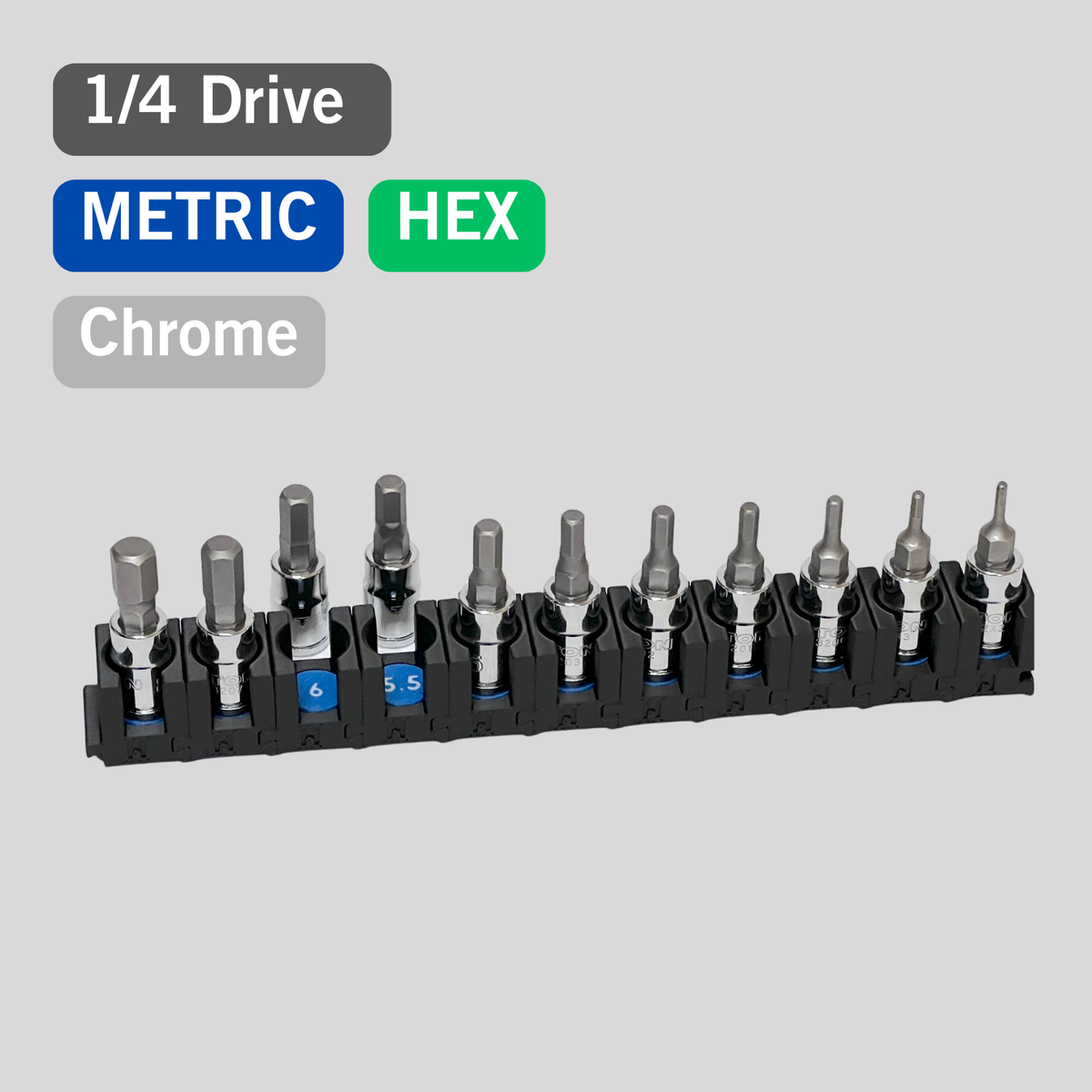 1/4 Inch Drive Metric Modular Hex Bit Socket Organizer 11pc