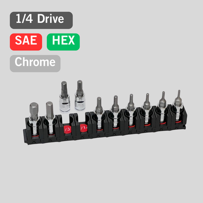 1/4 Inch Drive Standard (SAE) Modular Hex Bit Socket Organizer 10pc
