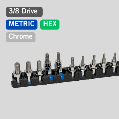 3/8 Inch Drive Metric Modular Hex Bit Socket Organizer 11pc