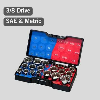 3/8" Compact Socket Case for SAE & Metric 20 Piece Set